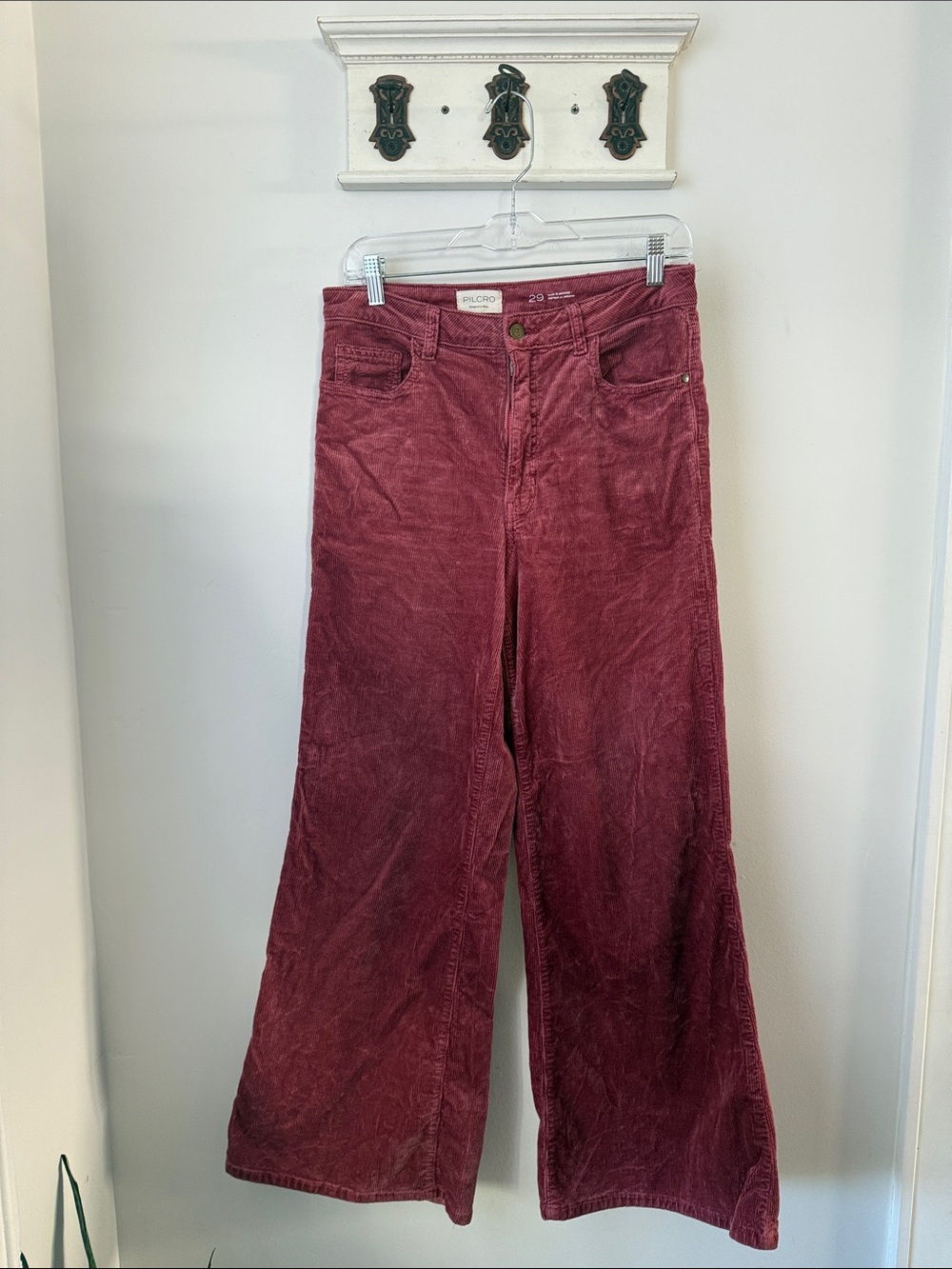 Pilcro High rise Corduroy Wide-Leg Pants in Wine Red